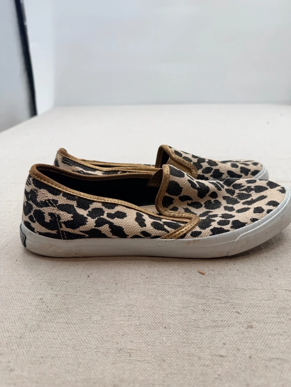 Sperry Leopard Print Slip-On Flats with Metallic Trim - Women's Brown